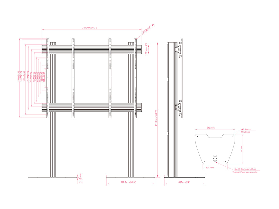 Multibrackets M Pro Mobile Floor Stand 85–115" VESA 600x1200 – Black | 7340234814251 Floor Stand Multibrackets