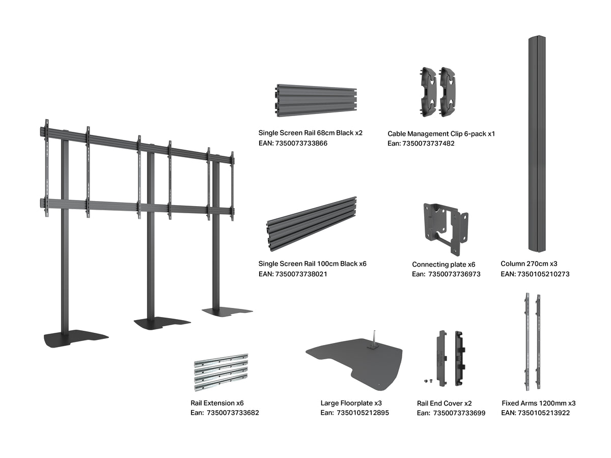 Multibrackets M Pro Mobile Floor Stand 85–115" VESA 600x1200 – Black | 7340234814268 Floor Stand Multibrackets