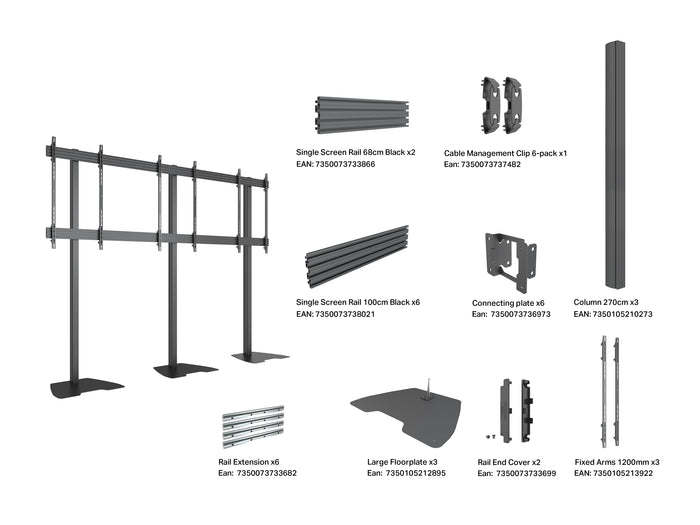 Multibrackets M Pro Mobile Floor Stand 85–115" VESA 600x1200 – Black | 7340234814268 Floor Stand Multibrackets