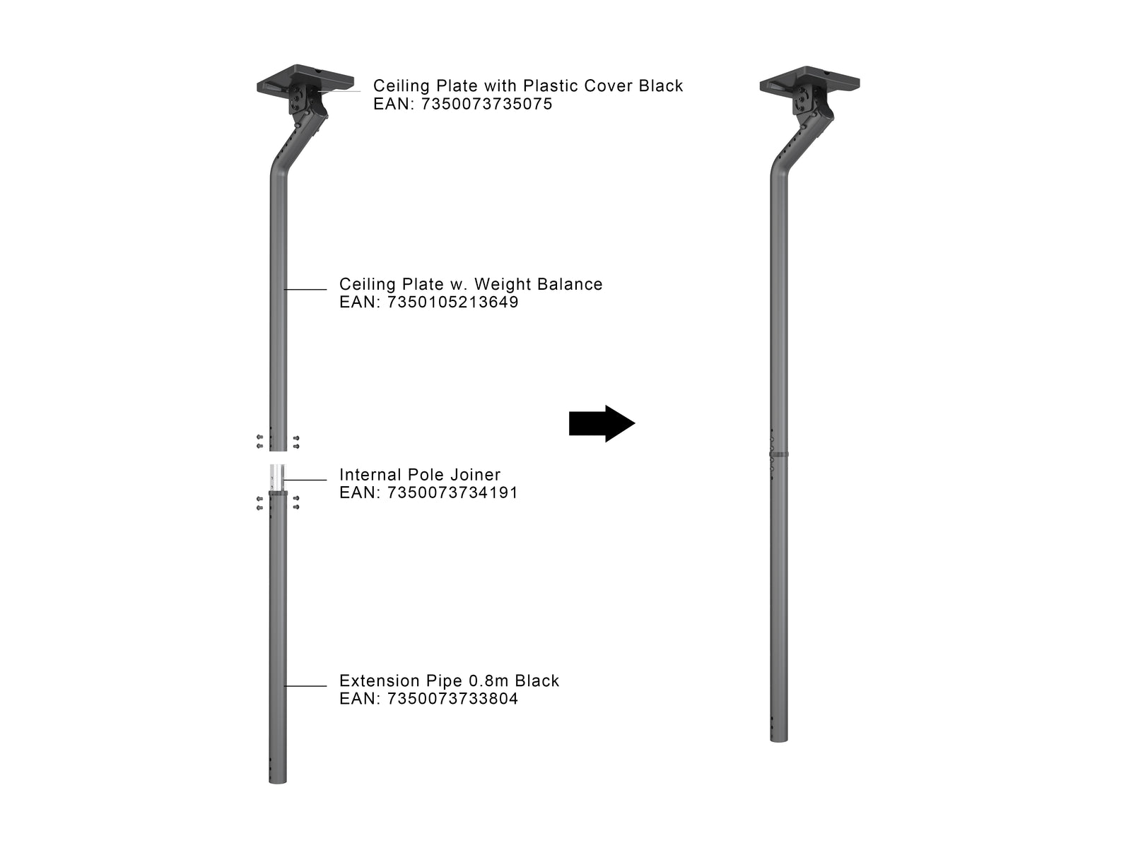 Multibrackets M Pro Series 0.915m Gravity Center Ceiling Extension Pipe – Black | 7350105213649 Mount Accessories Multibrackets