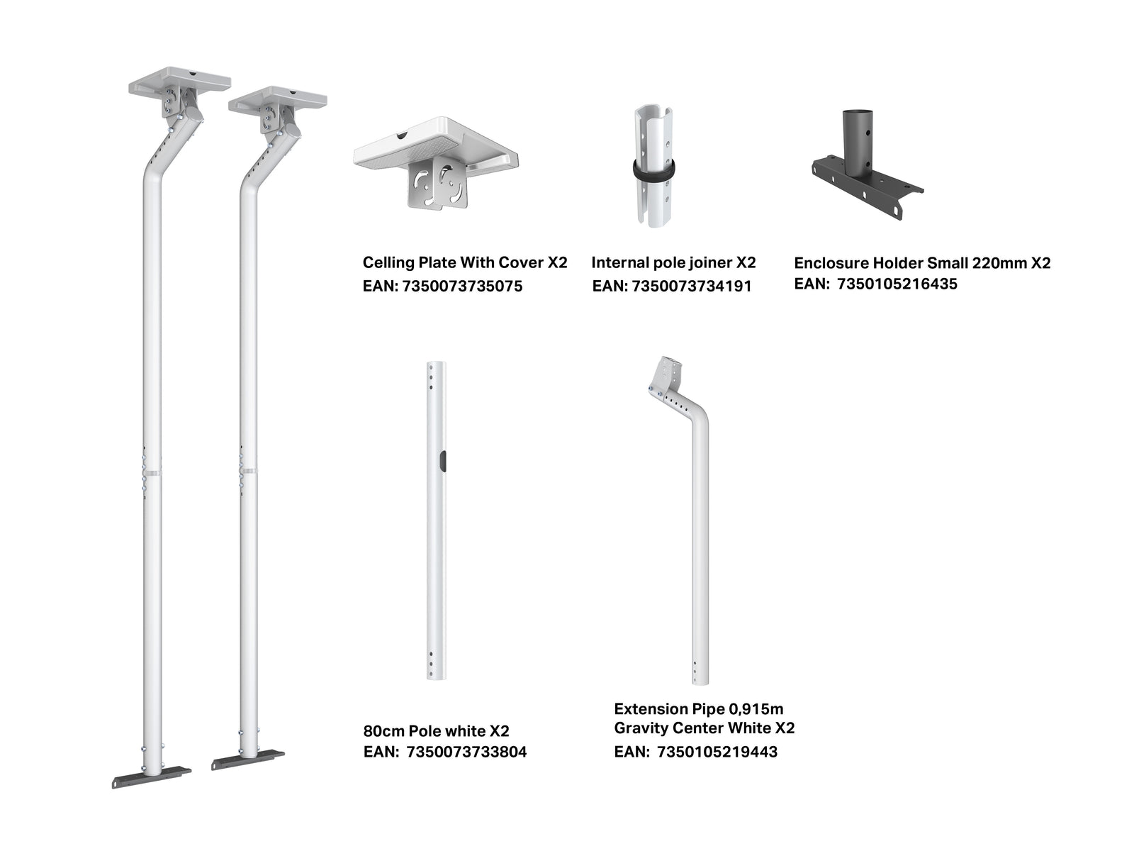 Multibrackets M Pro Series 0.915m Gravity Center Ceiling Extension Pipe – White | 7350105219443 Mount Accessories Multibrackets