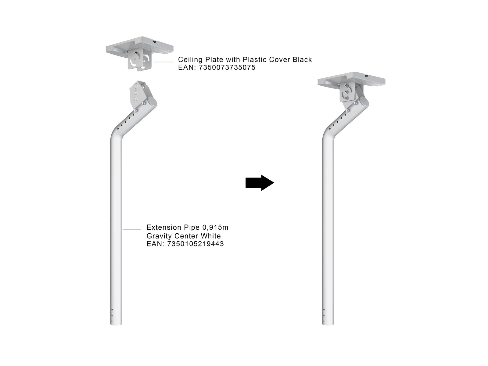 Multibrackets M Pro Series 0.915m Gravity Center Ceiling Extension Pipe – White | 7350105219443 Mount Accessories Multibrackets