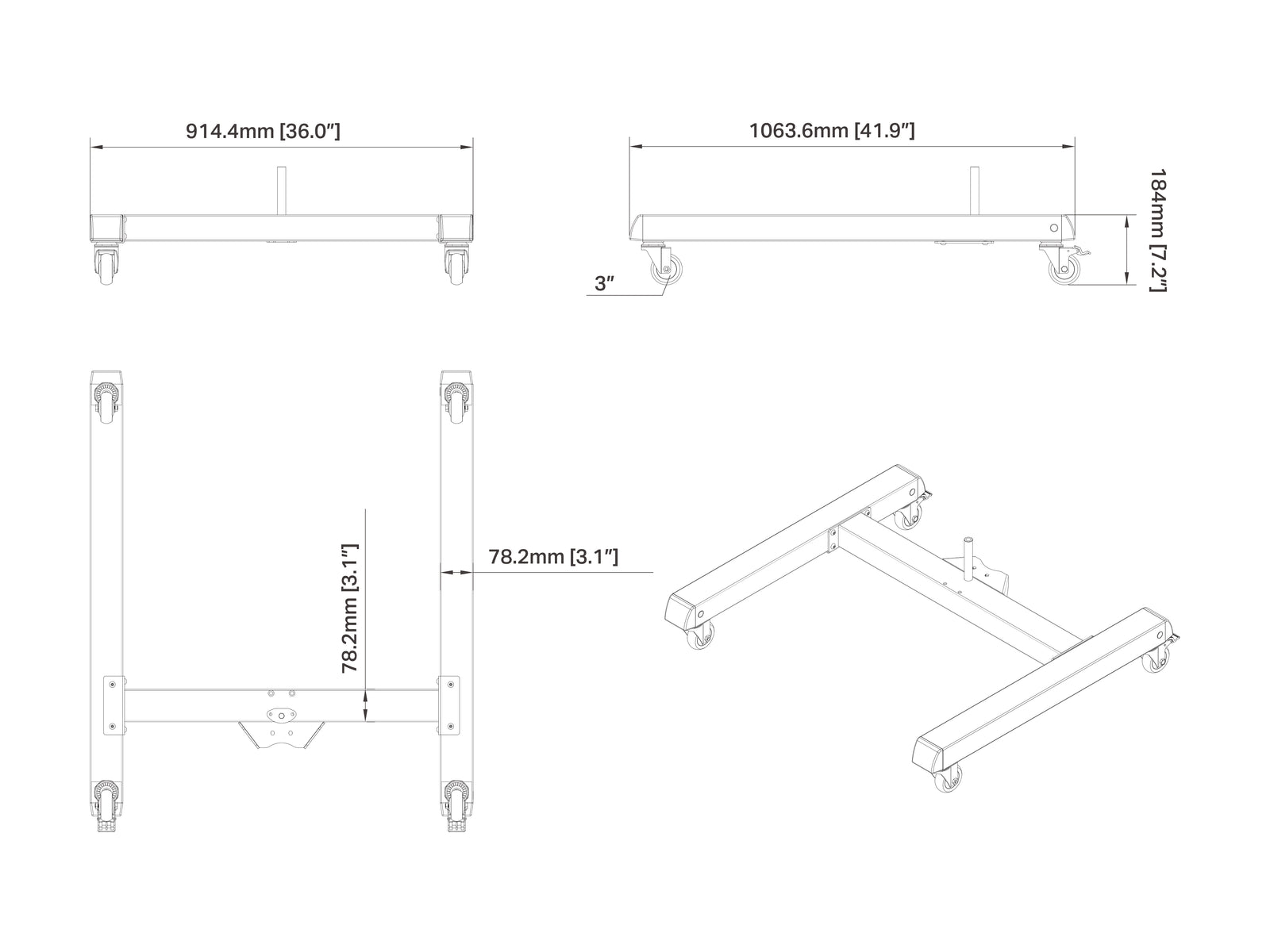 Multibrackets M Pro Series 100cm Single Column Mobile Wheelbase with Castors – Black | 7350073738373 Mounting Accessory Multibrackets