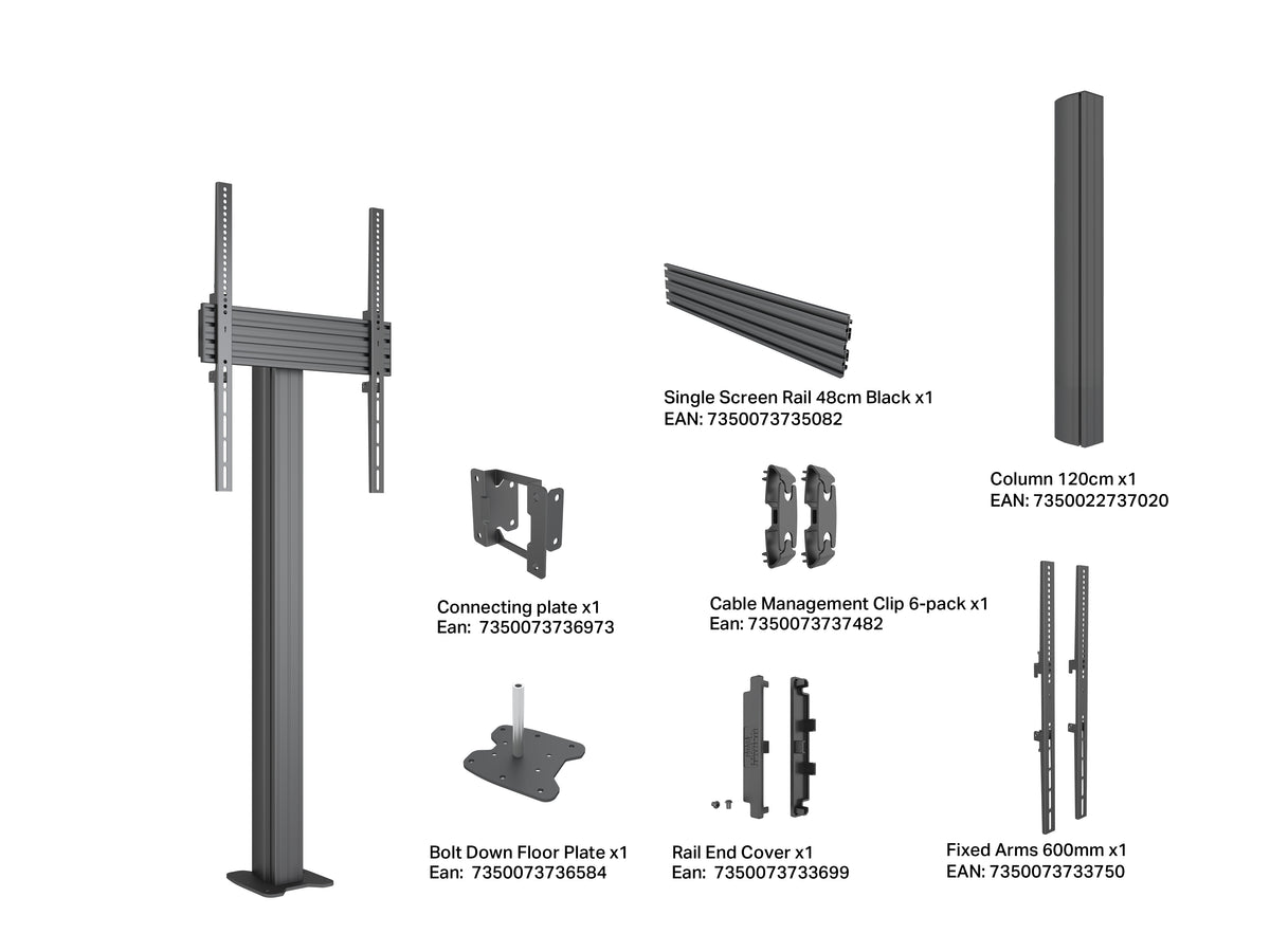 Multibrackets M Pro Series 120cm Bolt-Down Floor Stand for 55–75" Displays – Black | 7340234815203 Floor Stand Multibrackets
