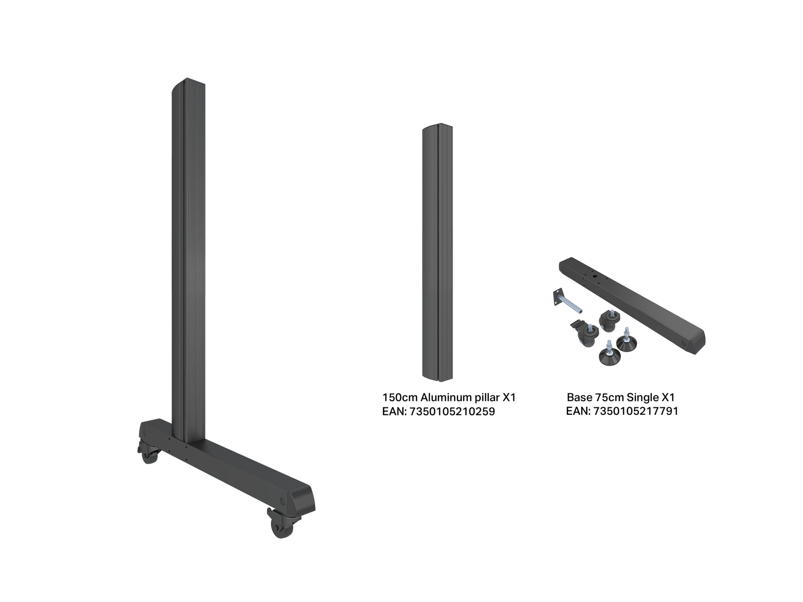 Multibrackets M Pro Series 150cm Mobile Wheelbase with Castors – Black | 7350022738706 Mount Accessories Multibrackets
