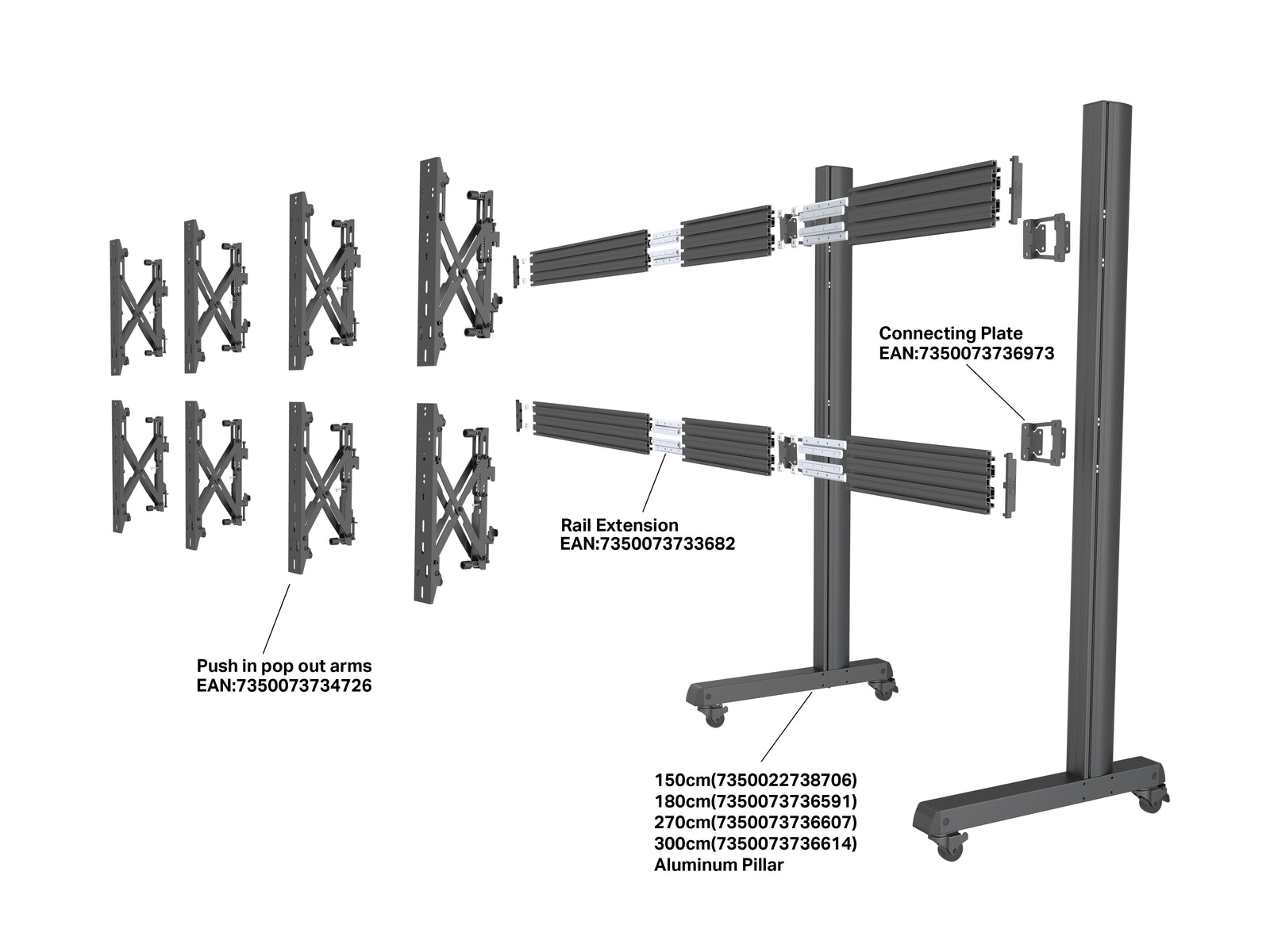 Multibrackets M Pro Series 150cm Mobile Wheelbase with Castors – Black | 7350022738706 Mount Accessories Multibrackets