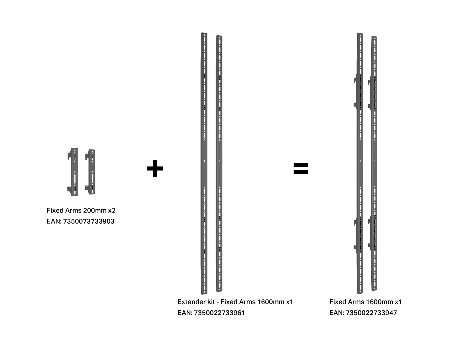 Multibrackets M Pro Series 1600mm Fixed Arms VESA Extender Kit | 7350022733961 Mount Accessories Multibrackets