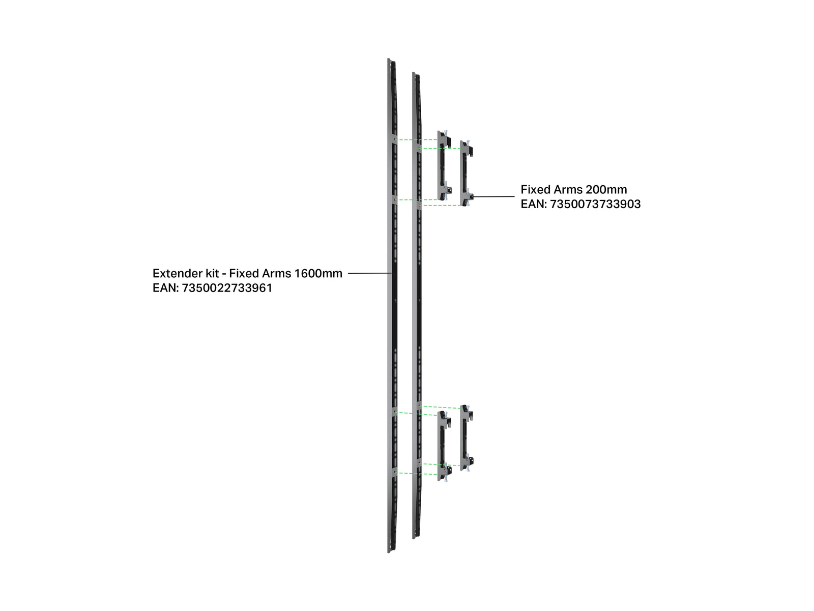 Multibrackets M Pro Series 1600mm Fixed Arms VESA Mounting Kit | 7350022733947 Mounting Accessory Multibrackets