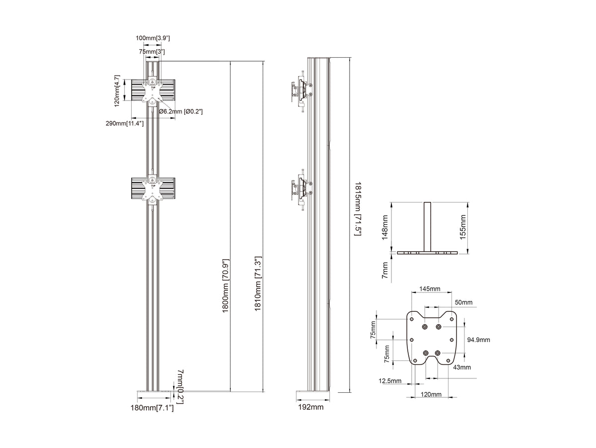 Multibrackets M Pro Series 180cm Floor Mount Column for 15–32" Displays – Black | 7340234815159 Floor Stand Multibrackets