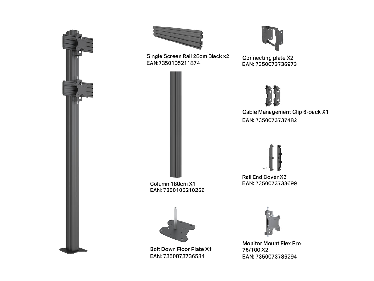 Multibrackets M Pro Series 180cm Floor Mount Column for 15–32" Displays – Black | 7340234815159 Floor Stand Multibrackets