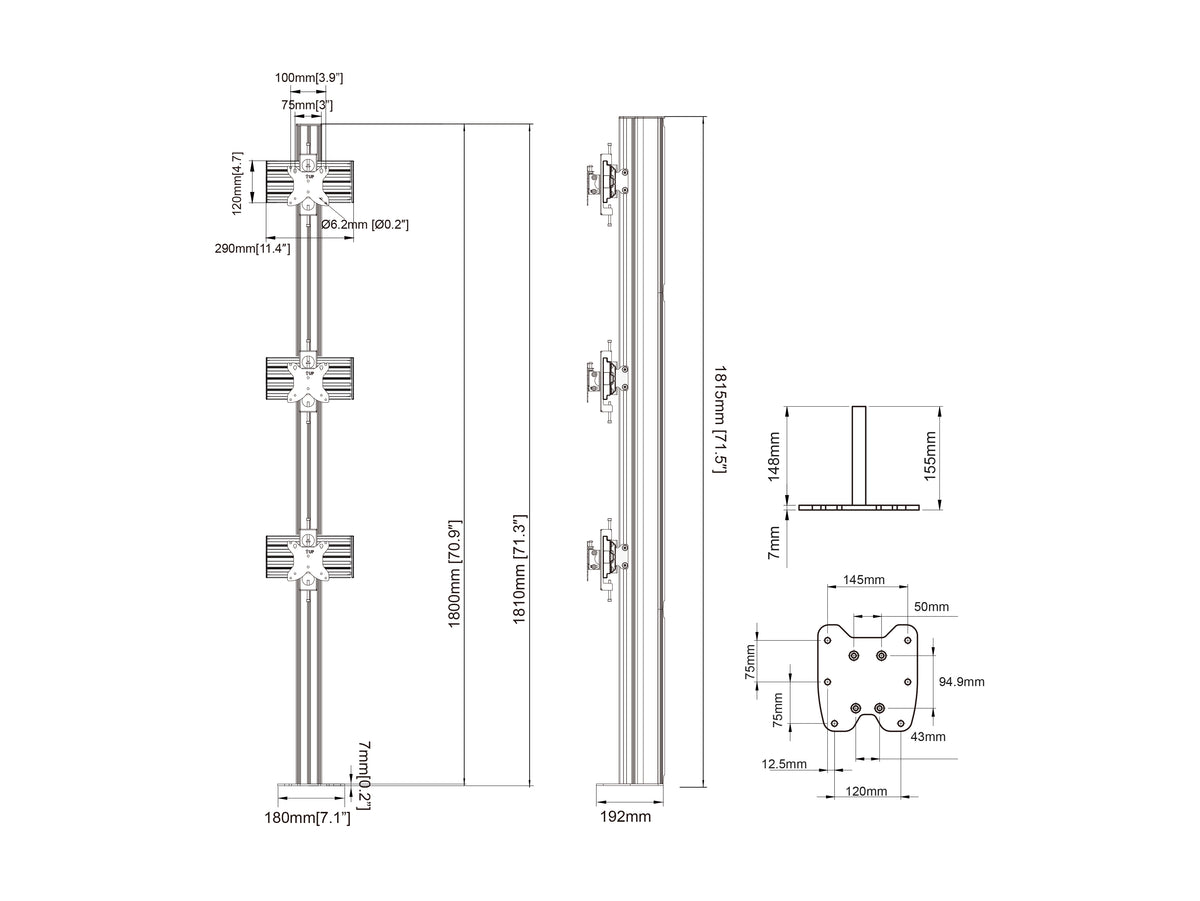 Multibrackets M Pro Series 180cm Floor Mount Column for 15–32" Displays – Black | 7340234815166 Floor Stand Multibrackets