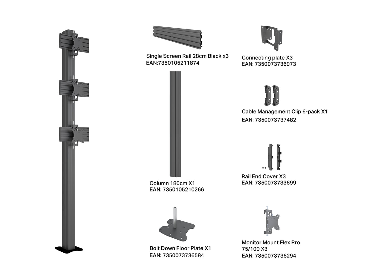 Multibrackets M Pro Series 180cm Floor Mount Column for 15–32" Displays – Black | 7340234815166 Floor Stand Multibrackets