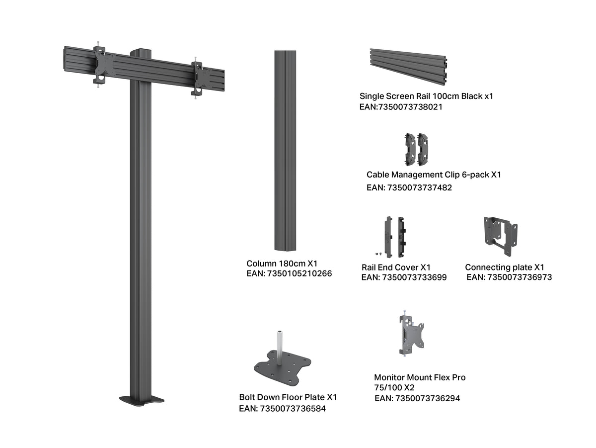 Multibrackets M Pro Series 180cm Floor Mount Column for 15–32" Displays – Black | 7340234815173 Floor Stand Multibrackets