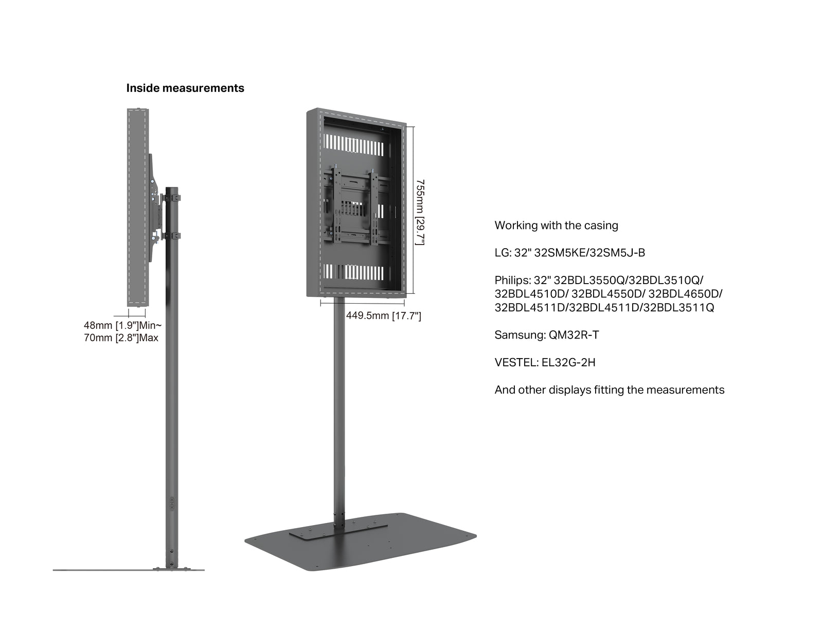 Multibrackets M Pro Series 32" Single Pole Floorbase Digital Signage Enclosure – Black | 7350105219894 Signage Display Enclosures Multibrackets