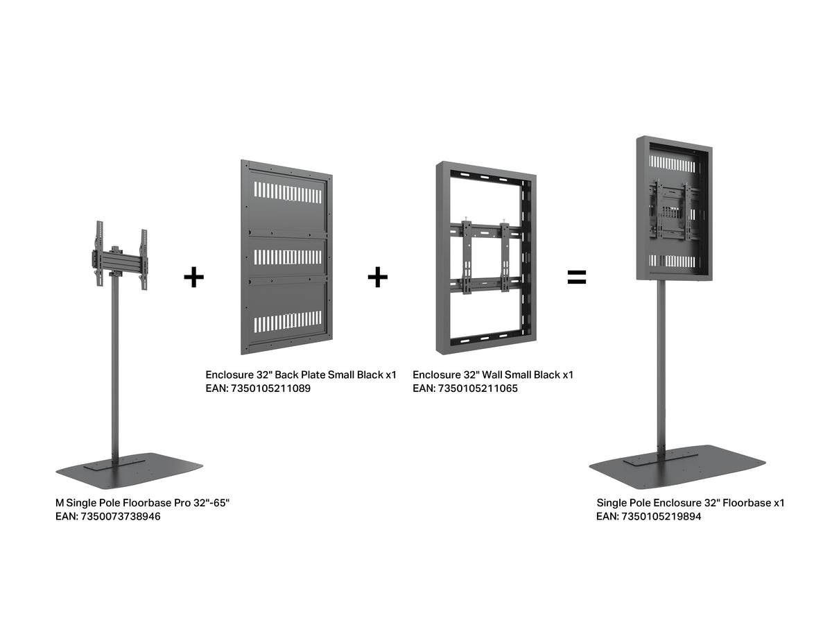 Multibrackets M Pro Series 32" Single Pole Floorbase Digital Signage Enclosure – Black | 7350105219894 Signage Display Enclosures Multibrackets
