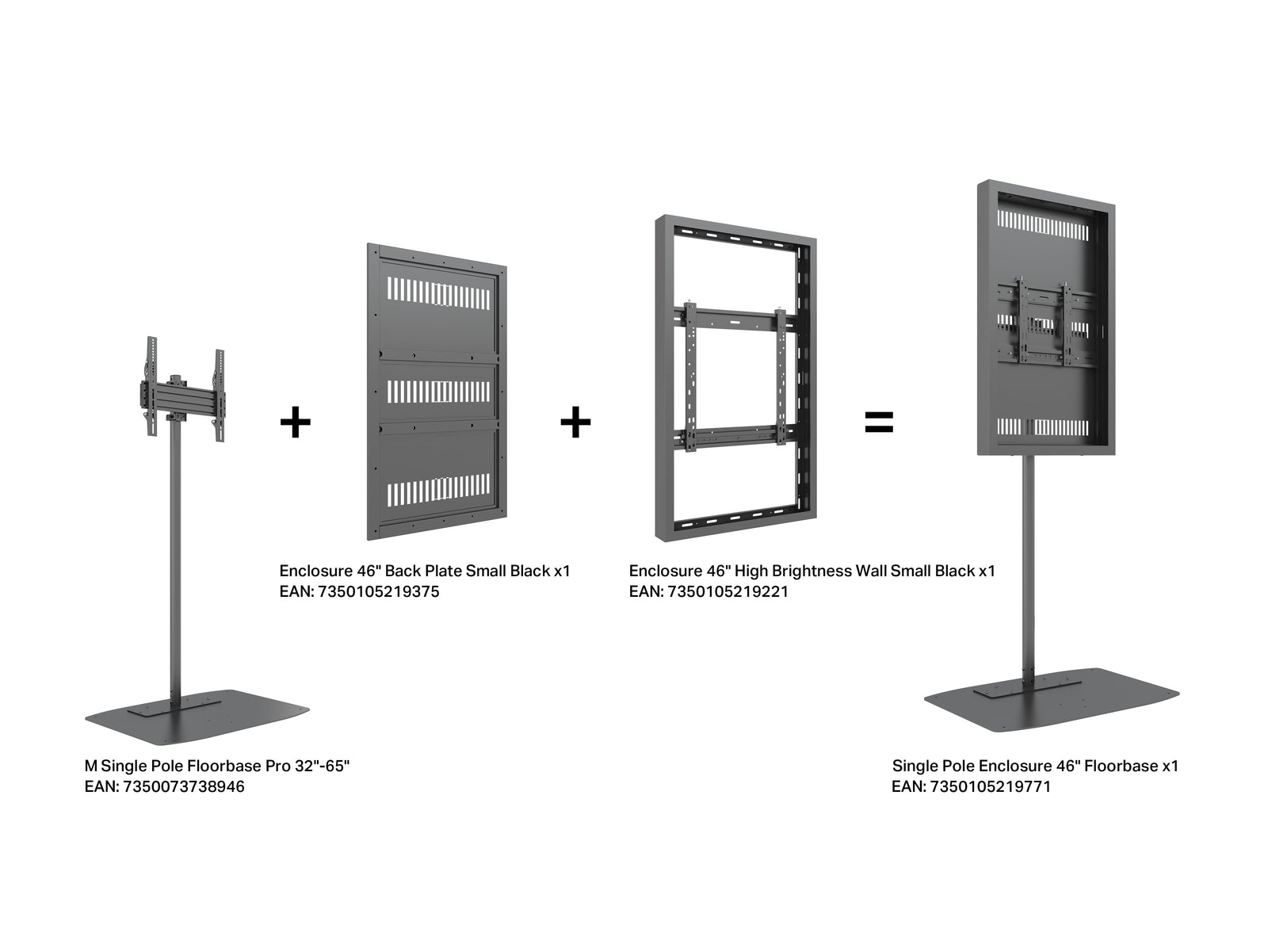 Multibrackets M Pro Series 46" Single Pole Floorbase Digital Signage Enclosure – Black | 7350105219771 Signage Display Enclosures Multibrackets