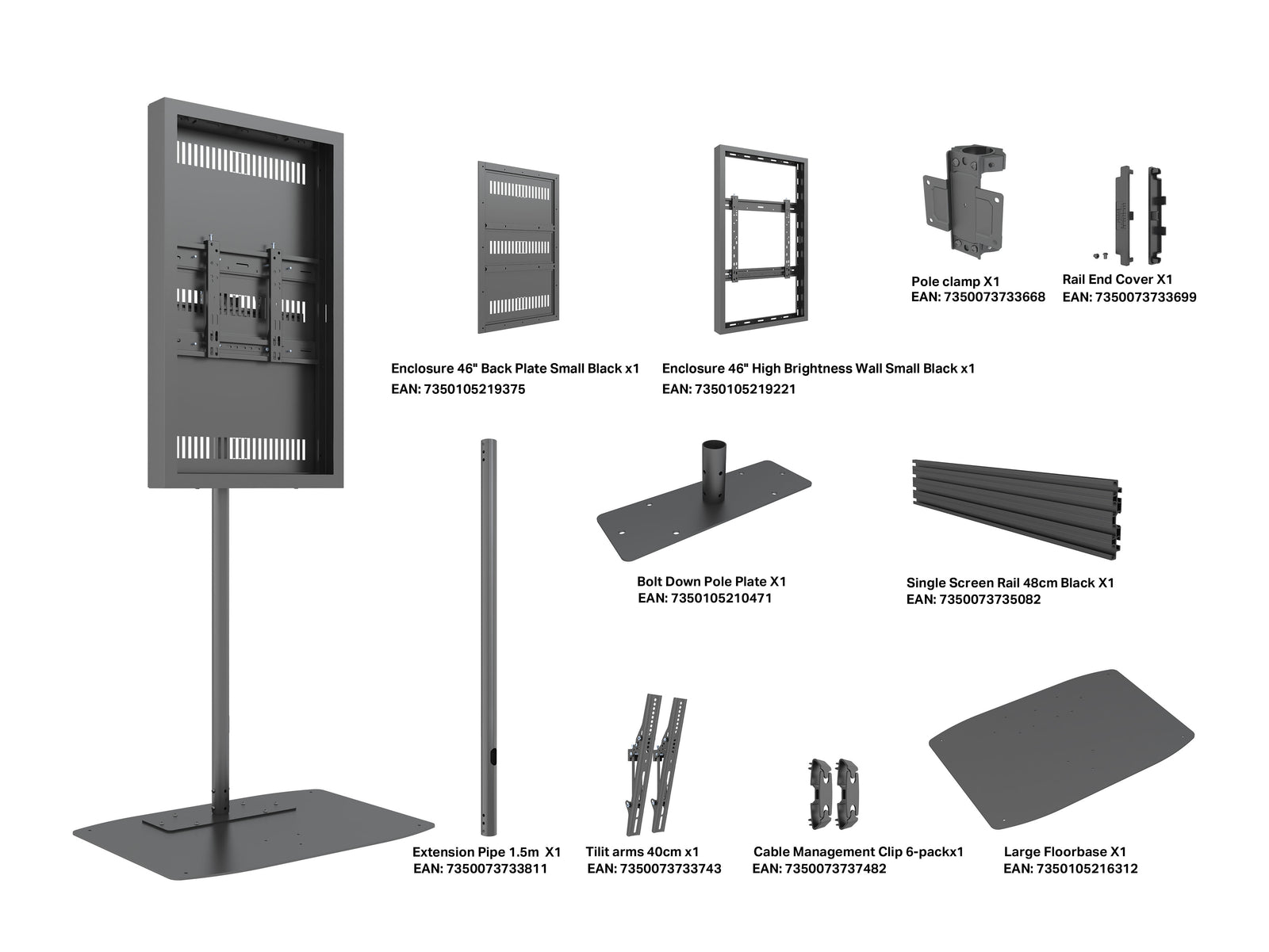 Multibrackets M Pro Series 46" Single Pole Floorbase Digital Signage Enclosure – Black | 7350105219771 Signage Display Enclosures Multibrackets