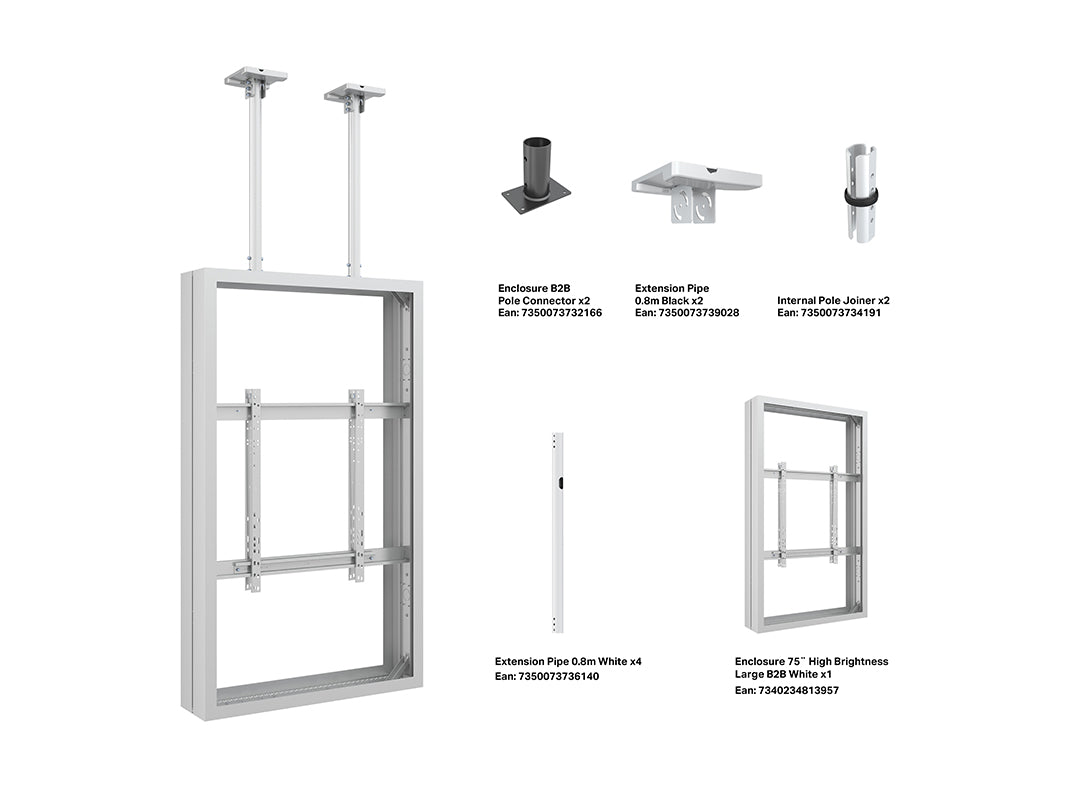 Multibrackets M Pro Series 75" Ceiling Mount Dual Screen Enclosure – White | 7340234813933 Signage Display Enclosures Multibrackets