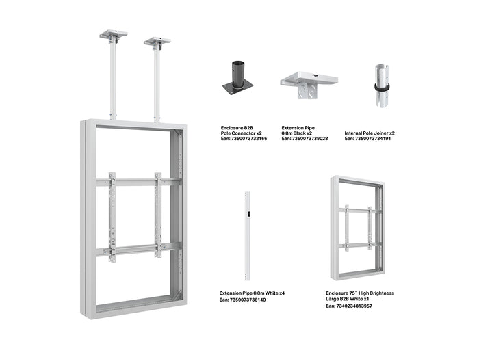 Multibrackets M Pro Series 75" Ceiling Mount Dual Screen Enclosure – White | 7340234813933 Signage Display Enclosures Multibrackets