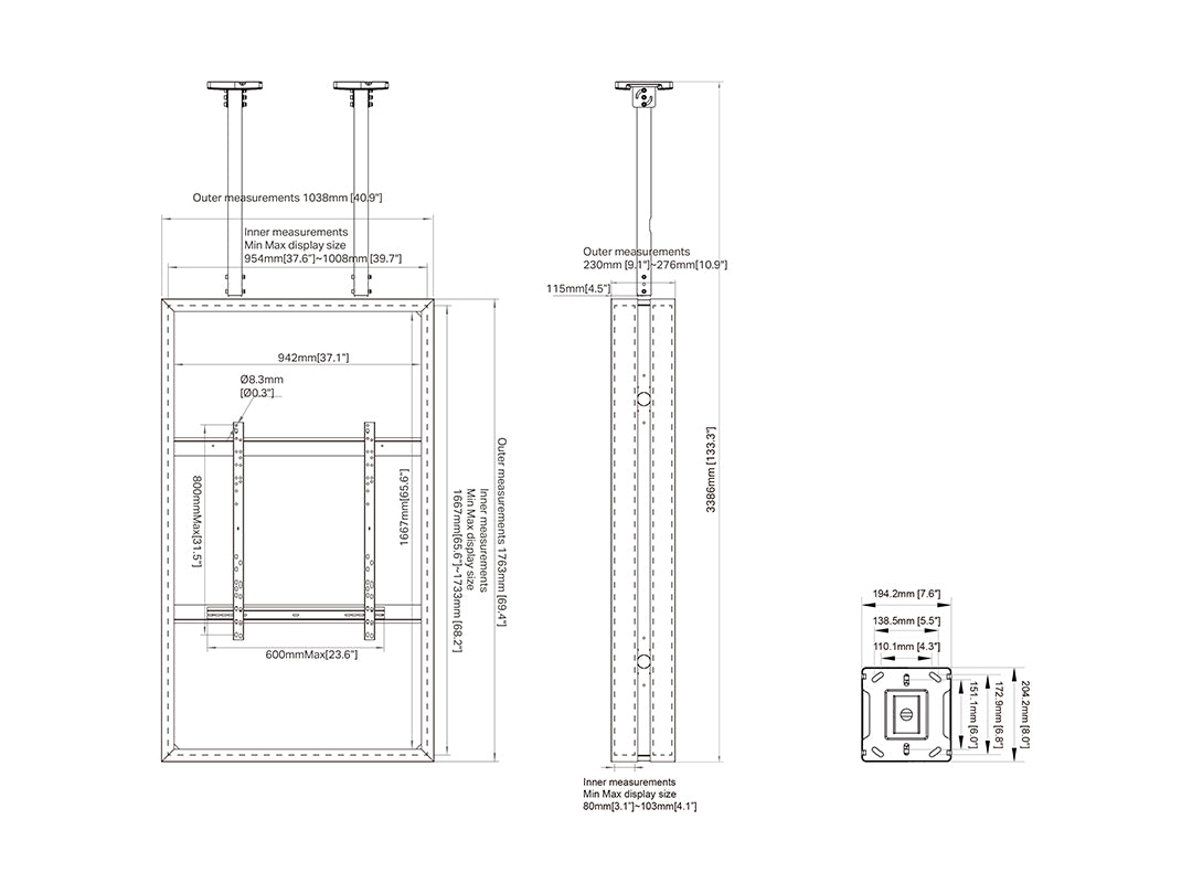Multibrackets M Pro Series 75" Ceiling Mount Dual Screen Enclosure – White | 7340234813933 Signage Display Enclosures Multibrackets