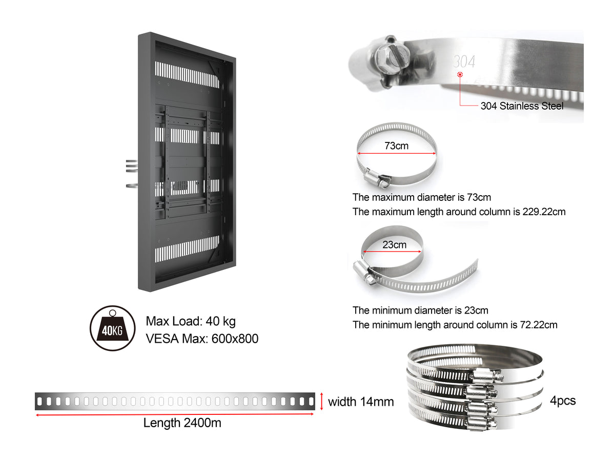 Multibrackets M Pro Series 75" Column High Brightness HD Display Enclosure – Black | 7340234810956 Signage Display Enclosures Multibrackets