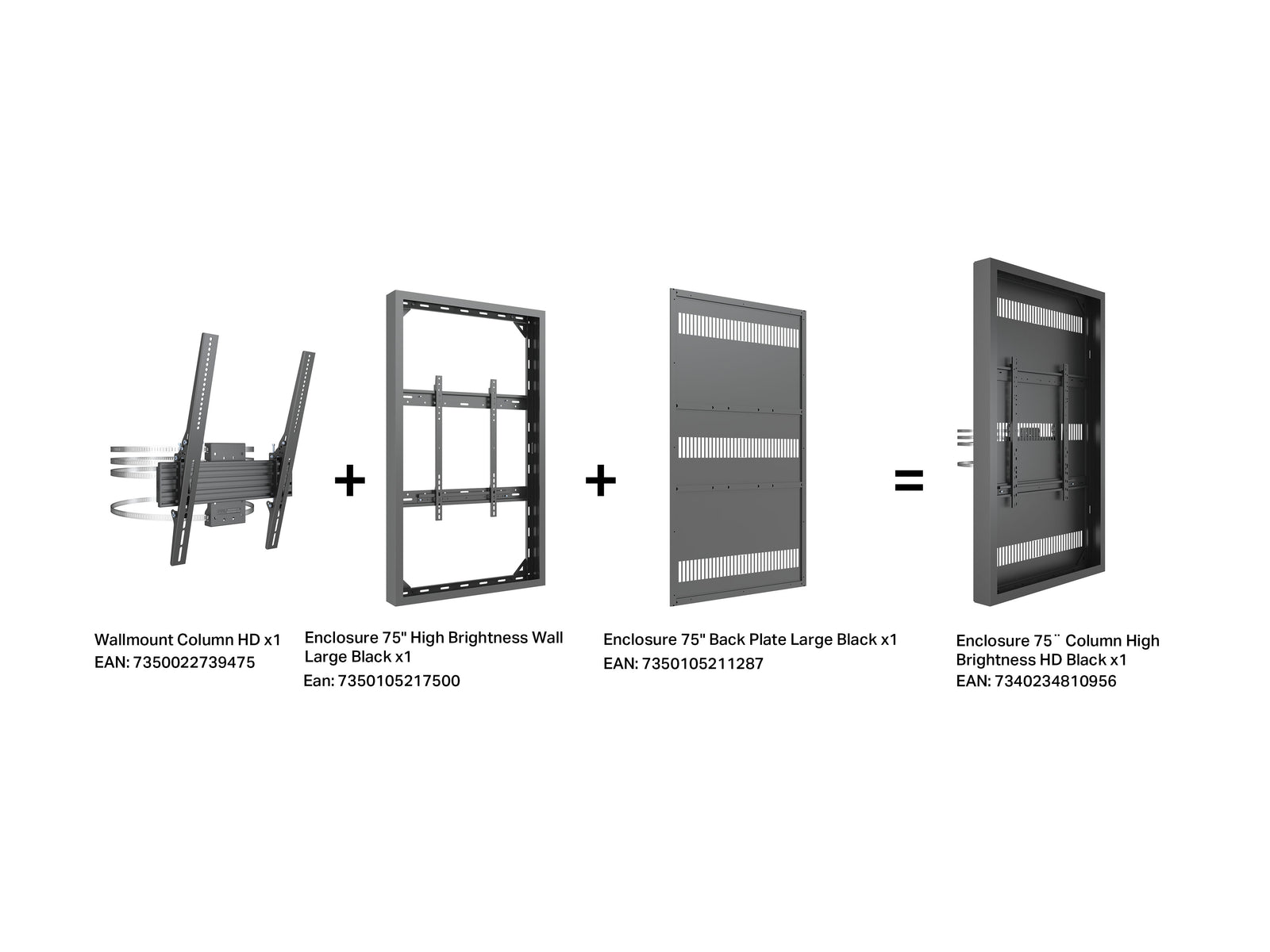 Multibrackets M Pro Series 75" Column High Brightness HD Display Enclosure – Black | 7340234810956 Signage Display Enclosures Multibrackets