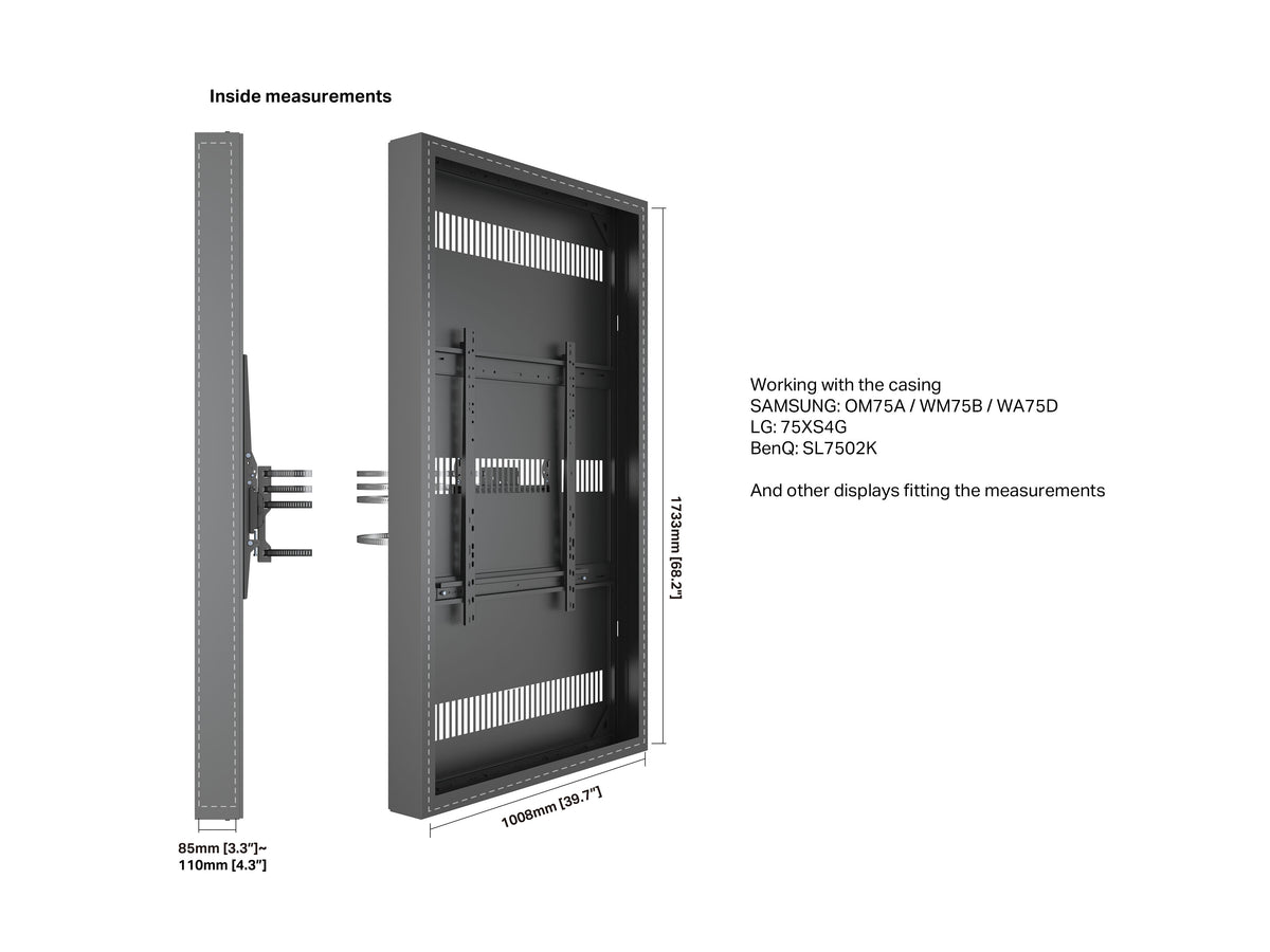 Multibrackets M Pro Series 75" Column High Brightness HD Display Enclosure – Black | 7340234810956 Signage Display Enclosures Multibrackets