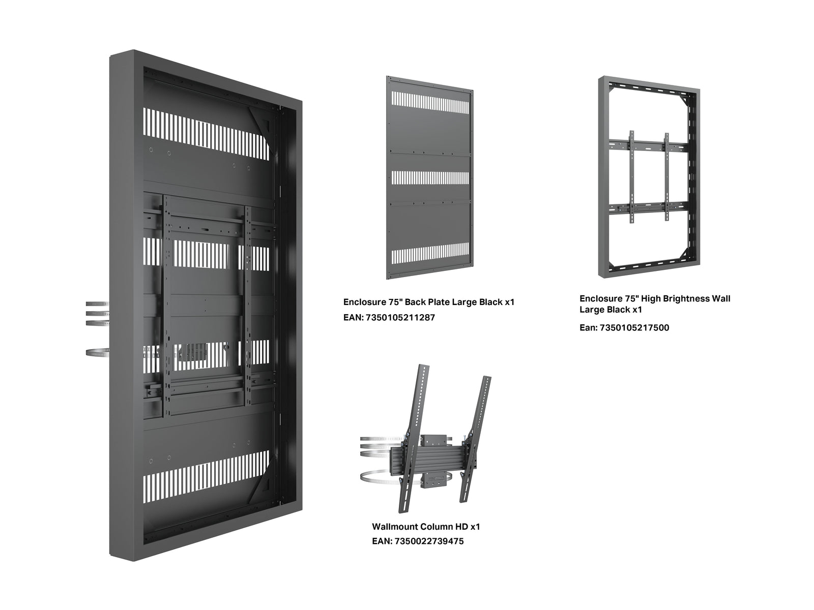 Multibrackets M Pro Series 75" Column High Brightness HD Display Enclosure – Black | 7340234810956 Signage Display Enclosures Multibrackets