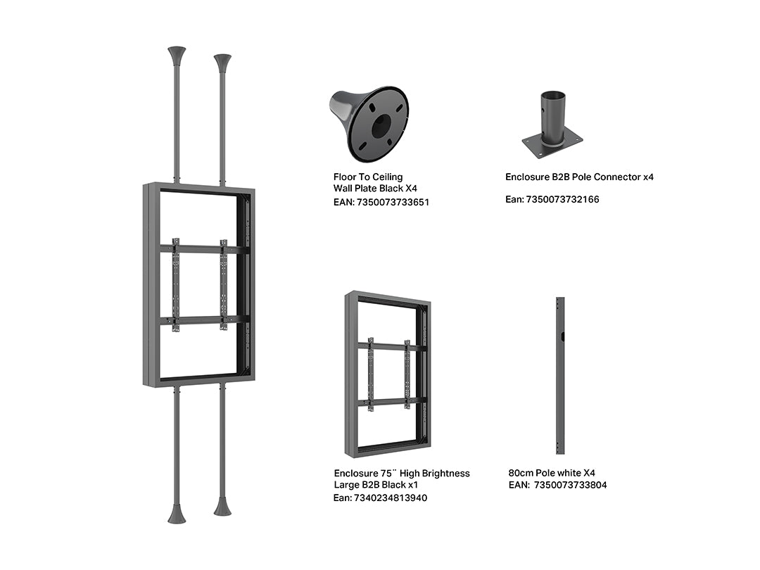 Multibrackets M Pro Series 75" Floor-to-Ceiling Dual Screen Enclosure | 7340234813919 Signage Display Enclosures Multibrackets