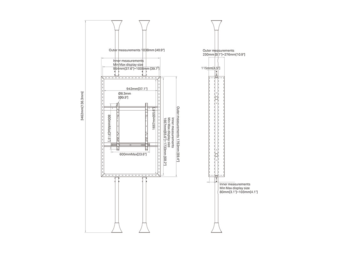 Multibrackets M Pro Series 75" Floor-to-Ceiling Dual Screen Enclosure | 7340234813919 Signage Display Enclosures Multibrackets