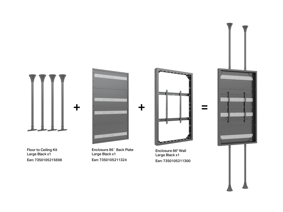 Multibrackets M Pro Series 86" Dual Pole Floor-to-Ceiling Display Enclosure – Black | 7340234815616 Floor to Ceiling Display Mount Multibrackets