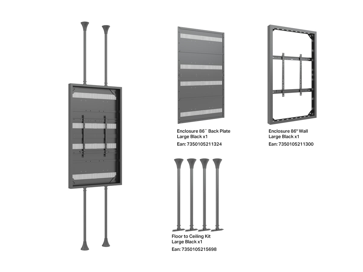 Multibrackets M Pro Series 86" Dual Pole Floor-to-Ceiling Display Enclosure – Black | 7340234815616 Floor to Ceiling Display Mount Multibrackets