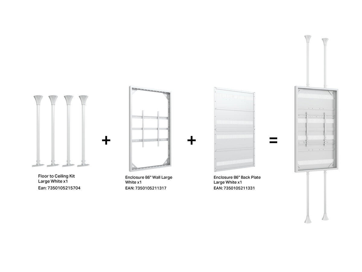 Multibrackets M Pro Series 86" Dual Pole Floor-to-Ceiling Display Enclosure – White | 7340234815609 Floor to Ceiling Display Mount Multibrackets