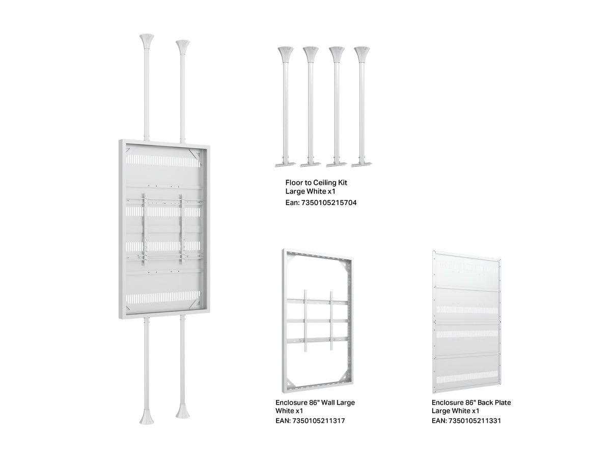 Multibrackets M Pro Series 86" Dual Pole Floor-to-Ceiling Display Enclosure – White | 7340234815609 Floor to Ceiling Display Mount Multibrackets