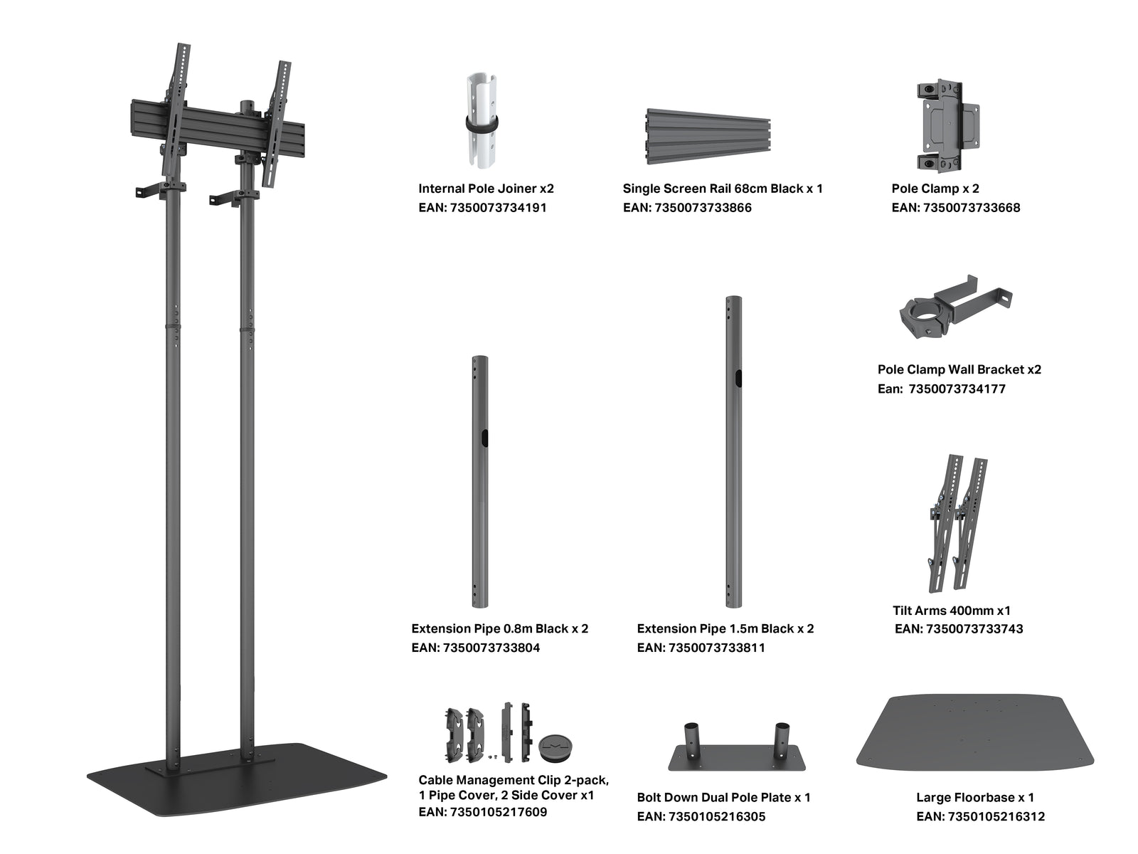 Multibrackets M Pro Series Dual Pole Floorstand For 75"-98" Screens | 7340234812608