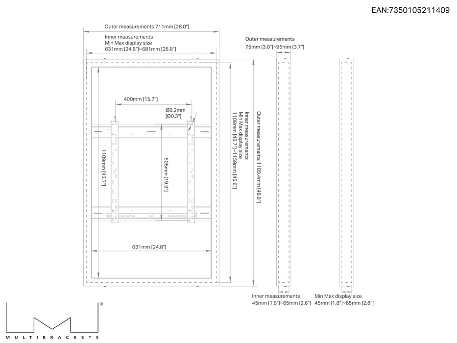 Multibrackets M Pro Series Enclosure 50" Wall Medium Black Signage Display Enclosures Multibrackets