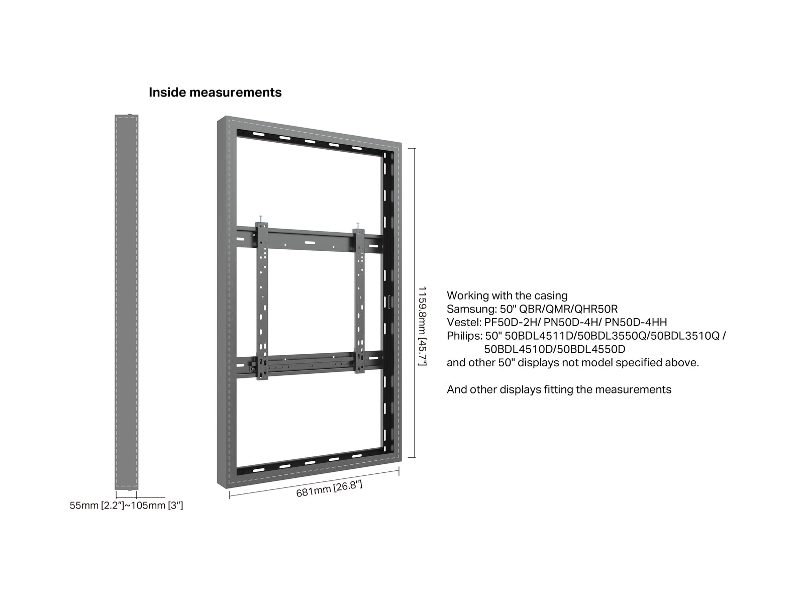Multibrackets M Pro Series Enclosure 50" Wall Medium Black Signage Display Enclosures Multibrackets
