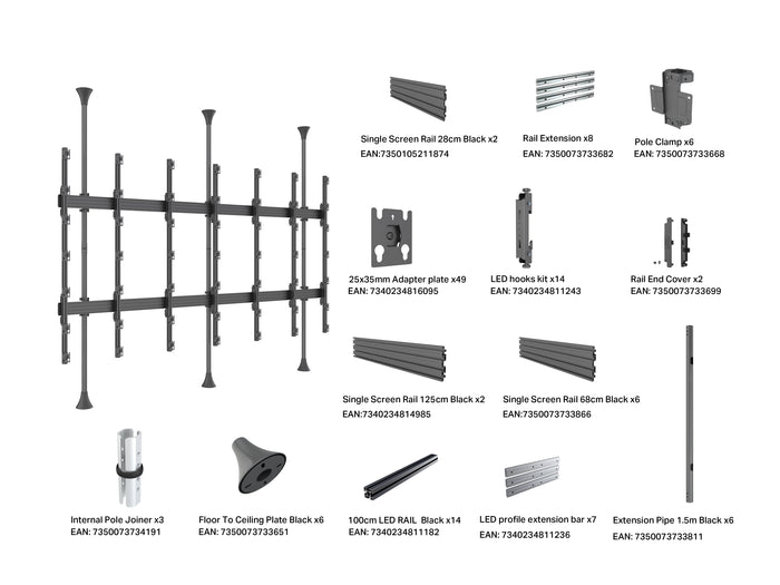 Multibrackets M Pro Series Hisense LED Floor-to-Ceiling Video Wall Stand 163" | 7340234816149 Floor to Ceiling Display Mount Multibrackets
