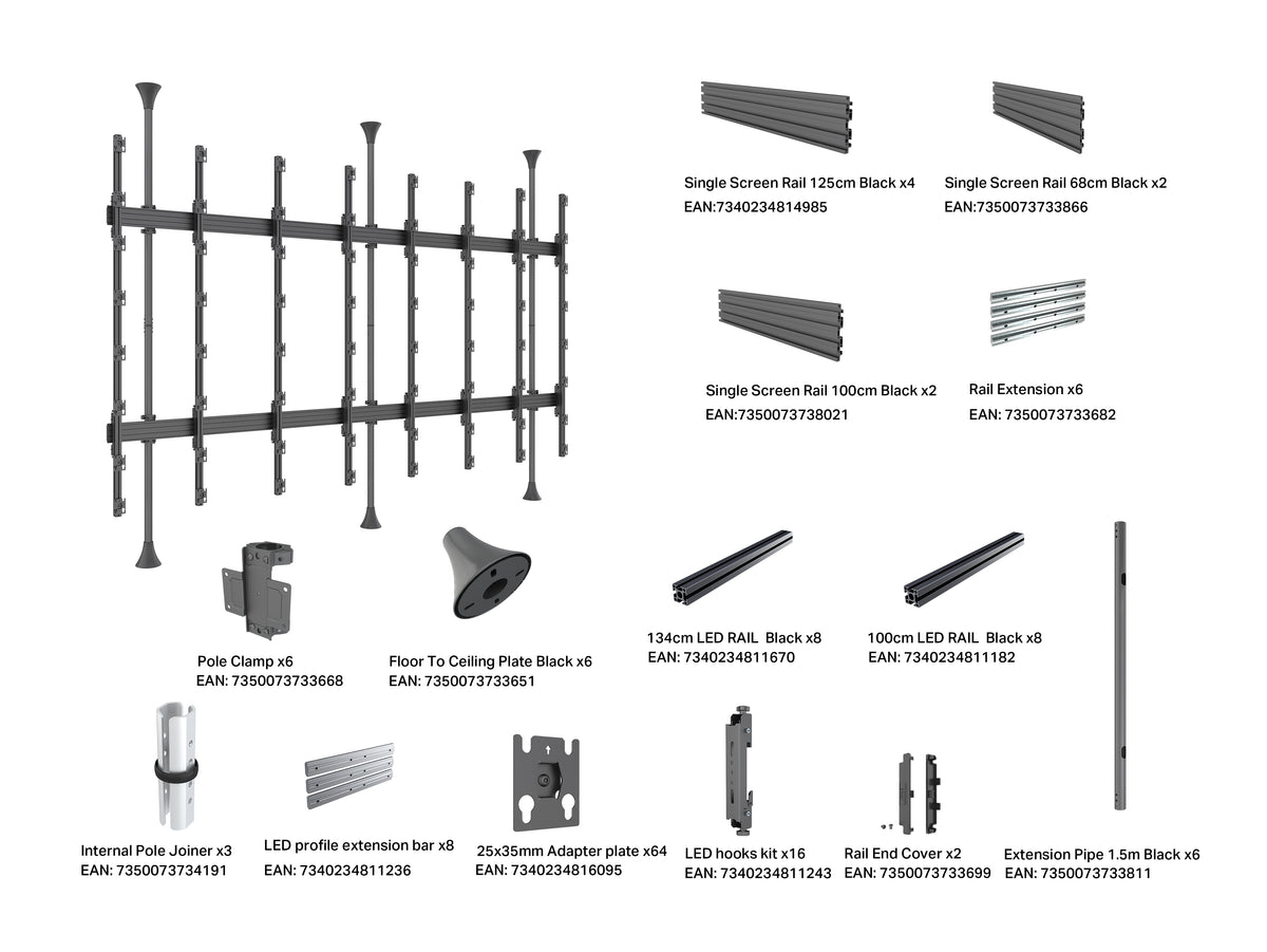 Multibrackets M Pro Series Hisense LED Floor-to-Ceiling Video Wall Stand 189" | 7340234816156 Floor to Ceiling Display Mount Multibrackets