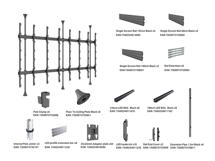 Multibrackets M Pro Series Hisense LED Floor-to-Ceiling Video Wall Stand 189" | 7340234816156 Floor to Ceiling Display Mount Multibrackets