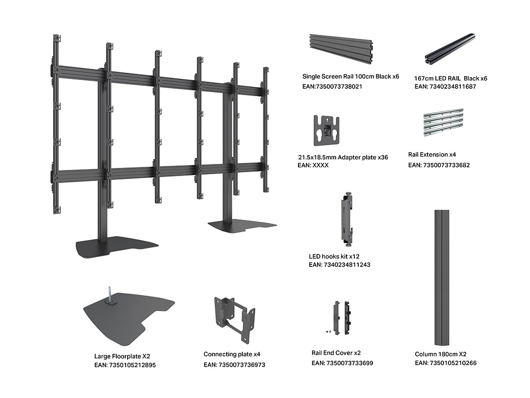 Multibrackets M Pro Sharp EC151 5x5 135" LED Video Wall Floor Stand | 7340234816576 Video Wall Mount Multibrackets