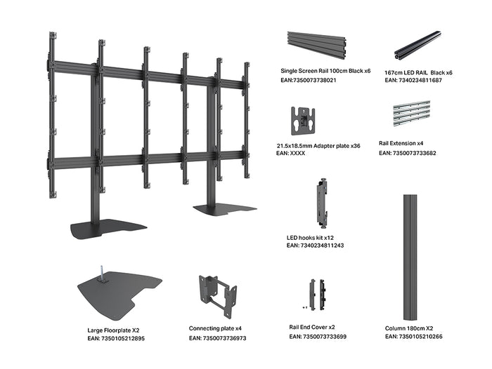 Multibrackets M Pro Sharp EC151 5x5 135" LED Video Wall Floor Stand | 7340234816576 Video Wall Mount Multibrackets