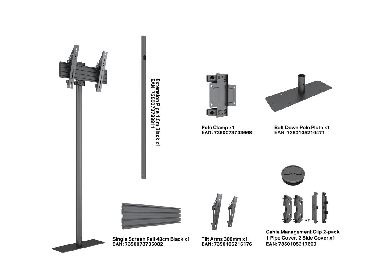 Multibrackets M Pro Single Pole Floor Stand 32–65" VESA 300 – Black | 7340234817122 Floor Stand Multibrackets