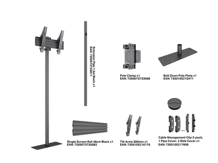 Multibrackets M Pro Single Pole Floor Stand 32–65" VESA 300 – Black | 7340234817122 Floor Stand Multibrackets