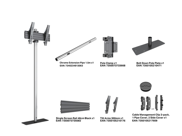 Multibrackets M Pro Single Pole Floor Stand 32–65" VESA 300 – Chrome | 7340234817139 Floor Stand Multibrackets