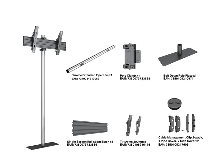 Multibrackets M Pro Single Pole Floor Stand 43–75" VESA 300 – Chrome | 7340234817153 Floor Stand Multibrackets