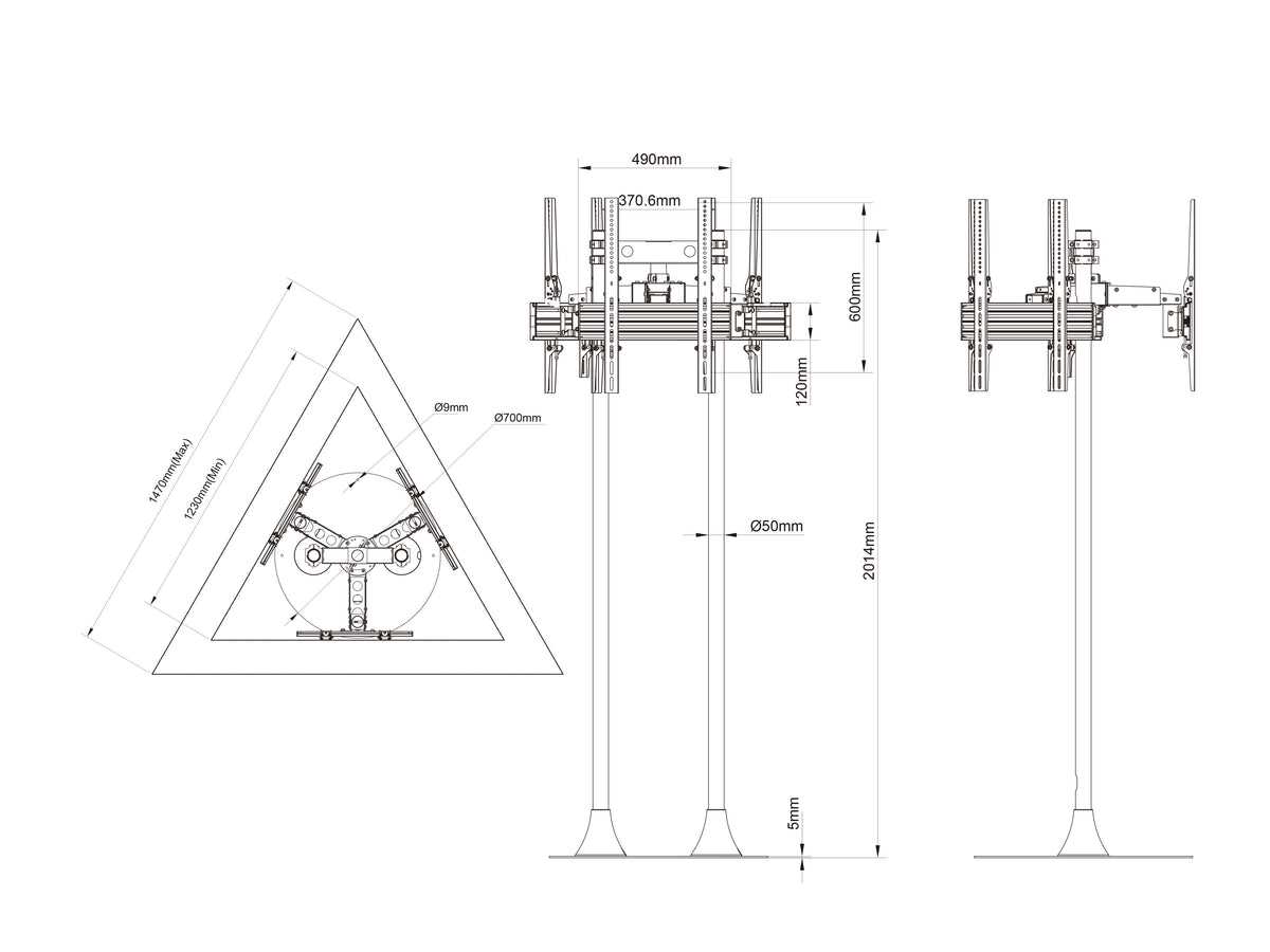 Multibrackets M Pro Triple Floor Stand 32–65" VESA 400x400 – Black | 7340234812103 Floor Stand Multibrackets
