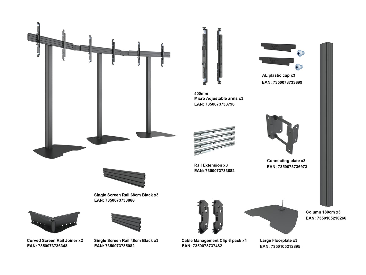 Multibrackets M Pro Video Wall Floor Stand 3x1 43–65" Micro Adjustable | 7340234813667 Floor Stand Multibrackets