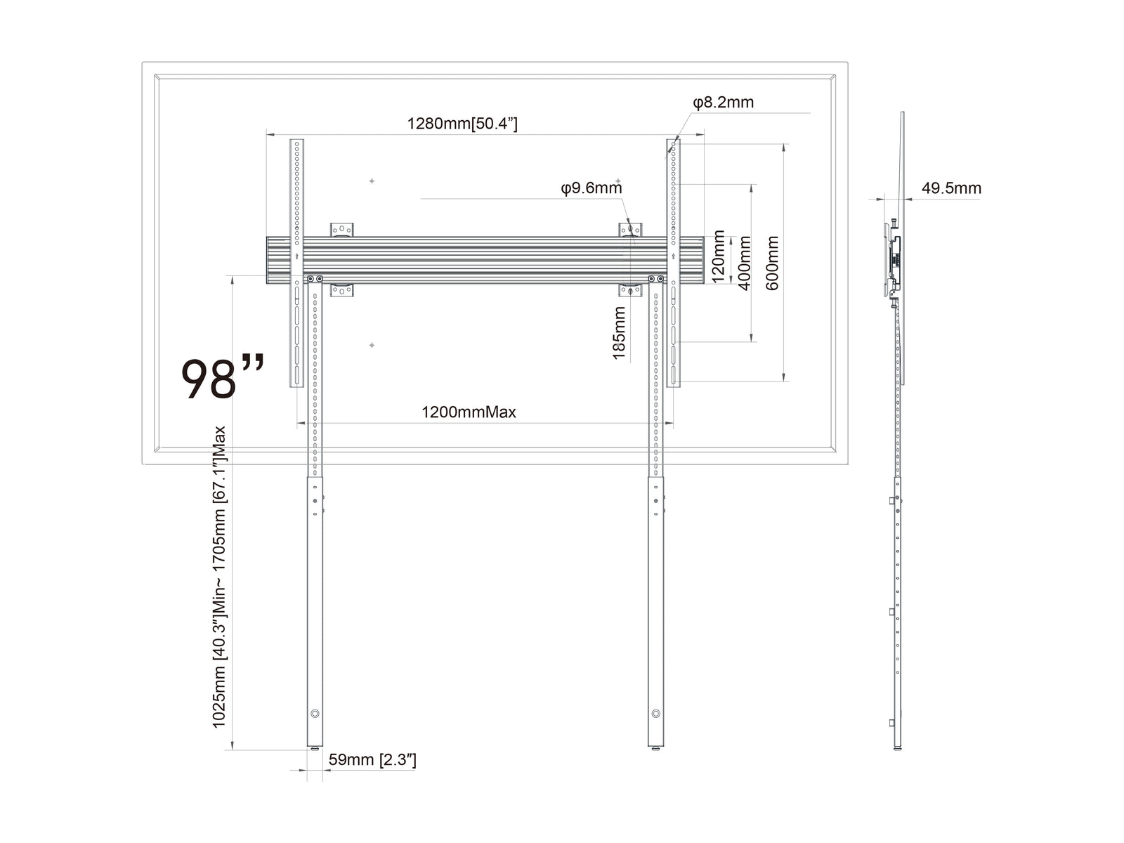 Multibrackets M Pro Wall Mount with Floor Support - Max VESA 1200x900 | 7340234810819 Wall Mount Bracket Multibrackets