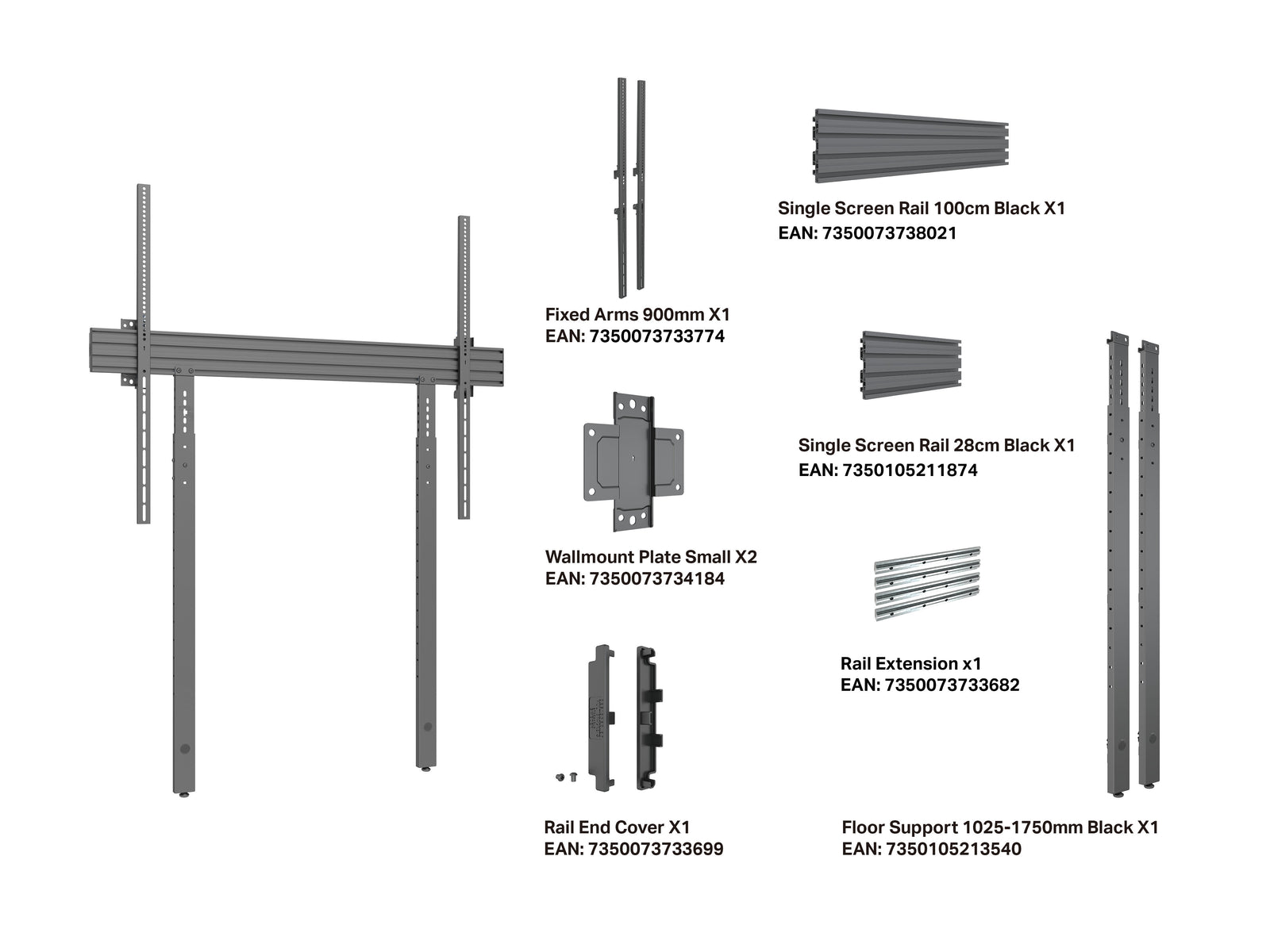 Multibrackets M Pro Wall Mount with Floor Support - Max VESA 1200x900 | 7340234810819 Wall Mount Bracket Multibrackets
